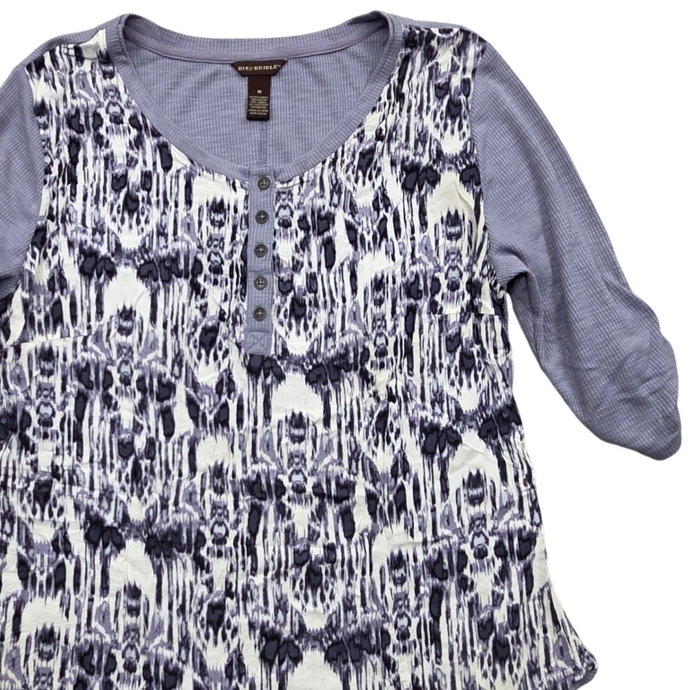 Bit & Bridle Button Up Top 3/4 Sleeve Waffle Knit Abstract Print Womens‎ Medium